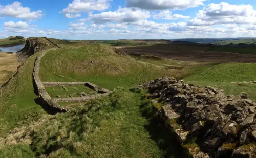 Hadrian's Wall crossing the crags of the Whin Sill